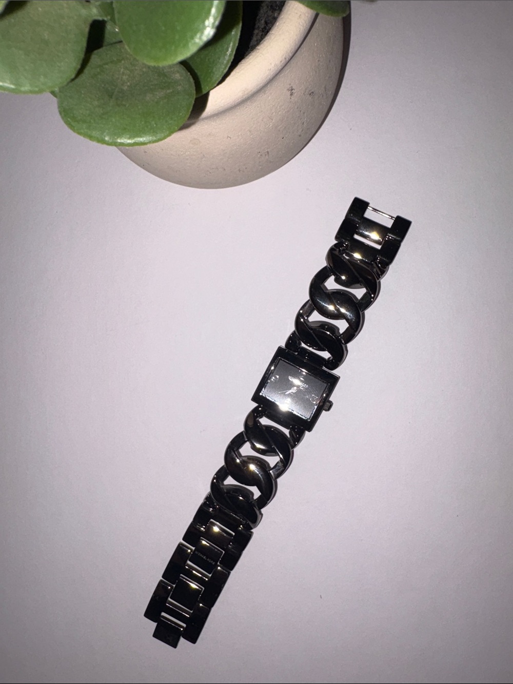 MICHAEL KORS Black Square Dial Chain Link Bracelet Watch Women’s